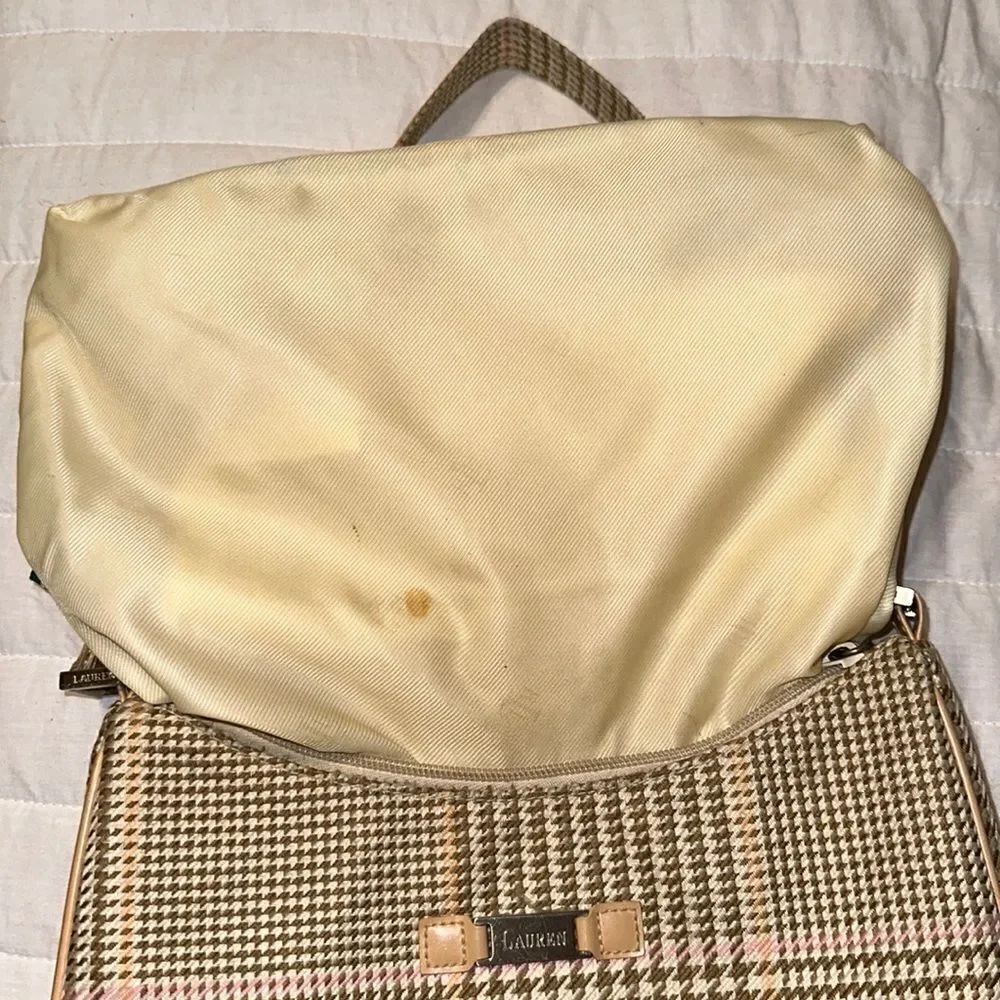 LRL Ivory Tan White Pink Gold Houndstooth Leather Silver Tone Hardware Hobo Bag - Picture 16 of 16